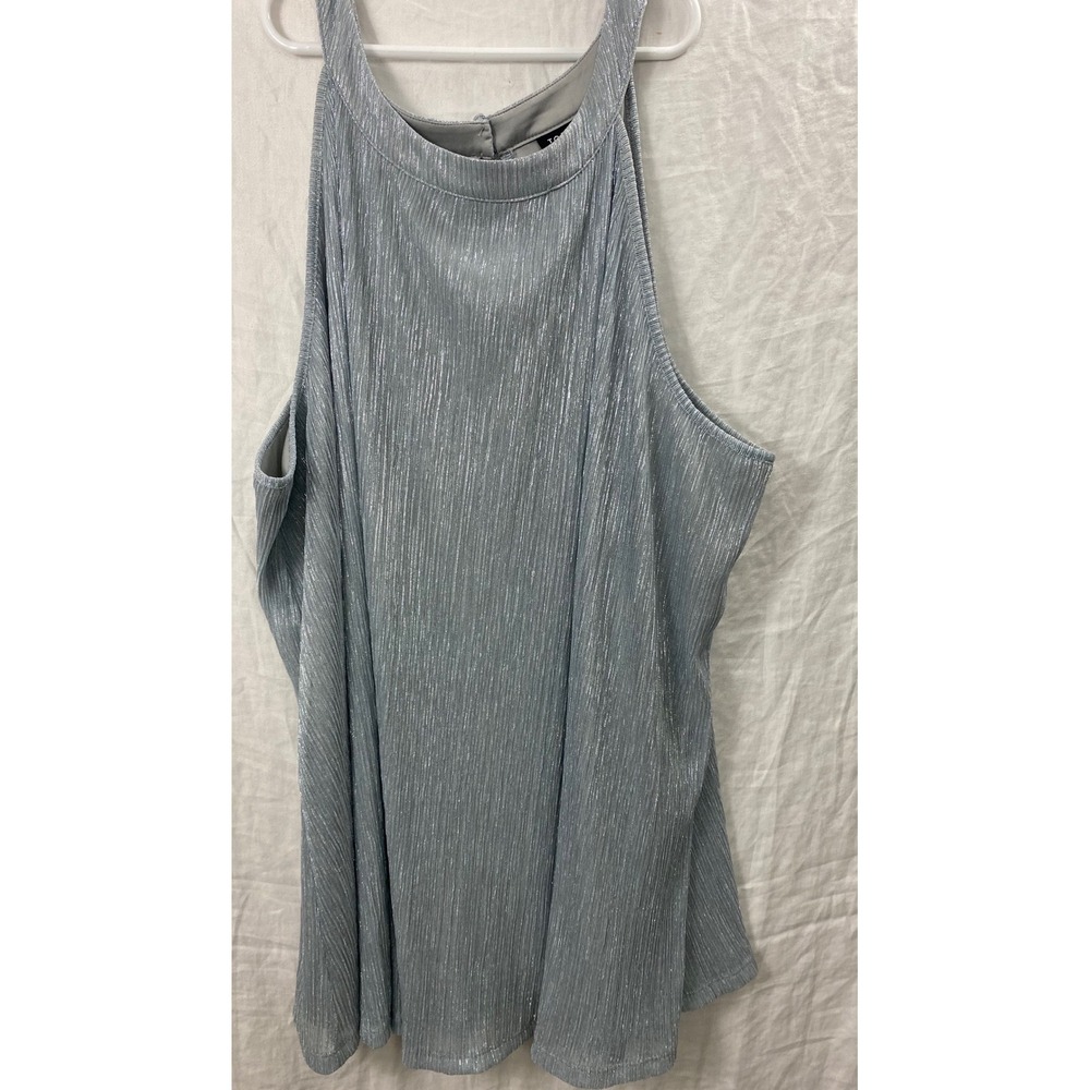 Torrid Halter Top Womens 3 3X Silver Metallic Mesh Sequin Pleated Keyhole Back